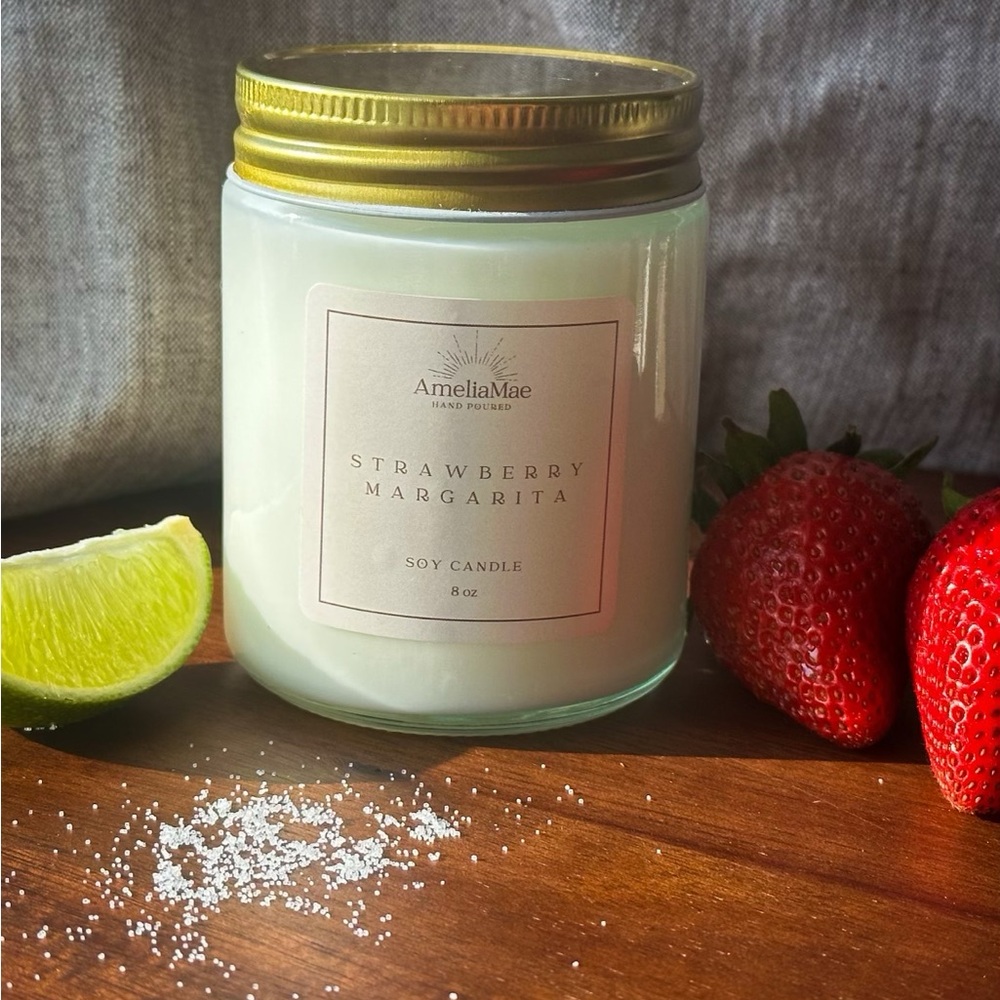 Amelia Mae Strawberry Margarita Soy Candle with Wooden Wick